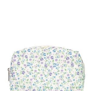 Wildflowers Cream Cosmetic Bag with Blue and Purple Floral Design